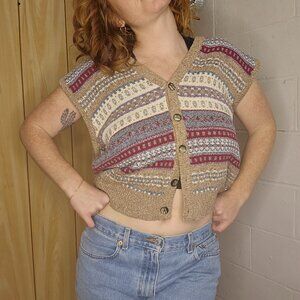 Vintage Poetcore Cottagecore Eclectic Striped Knit Button Down Sweater Vest